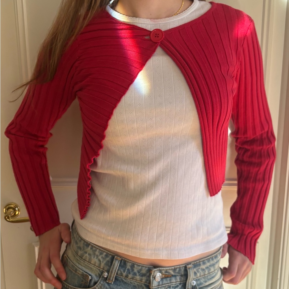 Etclet Red Ribbed Cardigan with Button